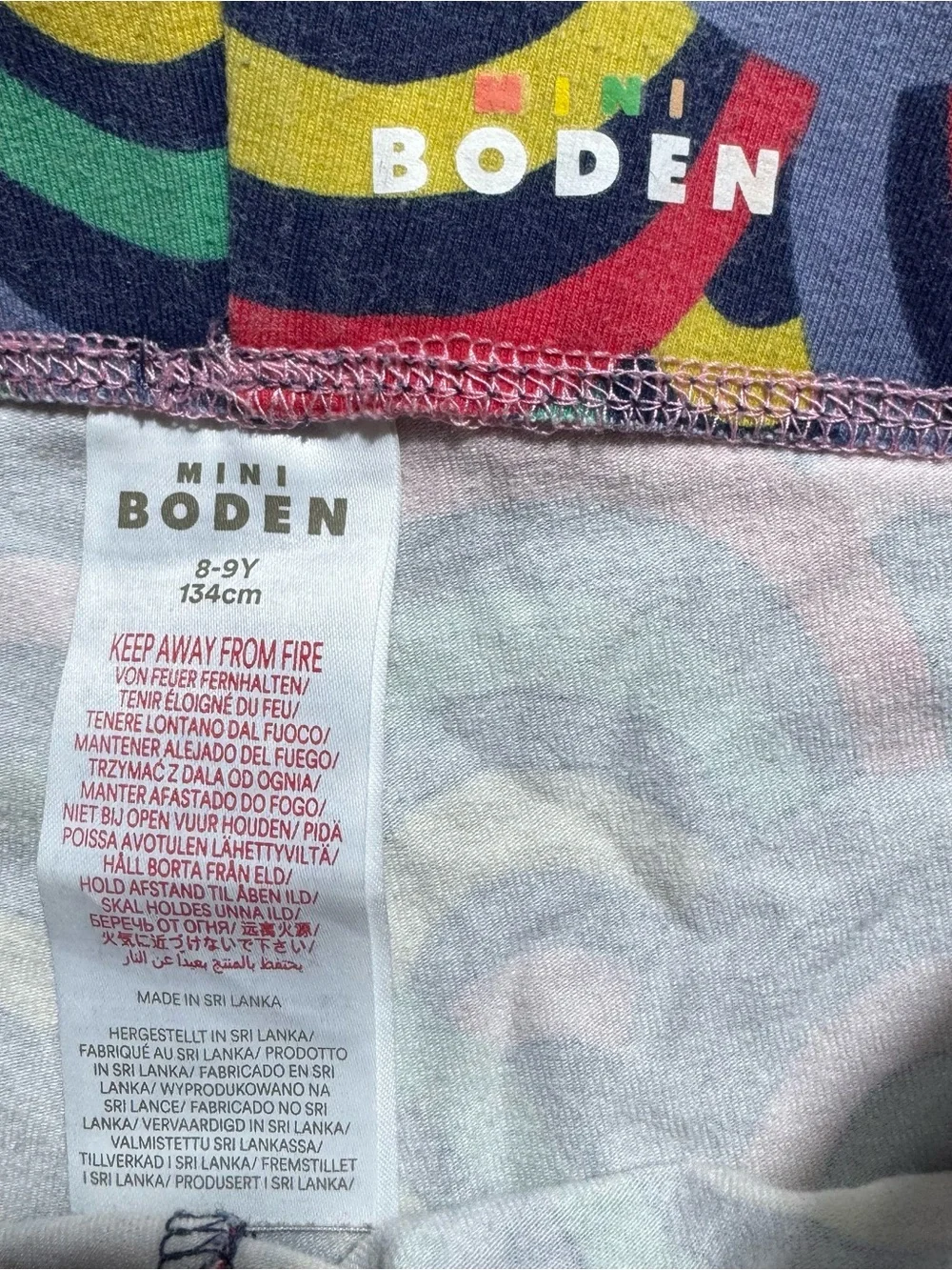 Mini Boden Girls 8-9Y Multicolor Rainbow Print Stretch Waist Sleepwear Casual